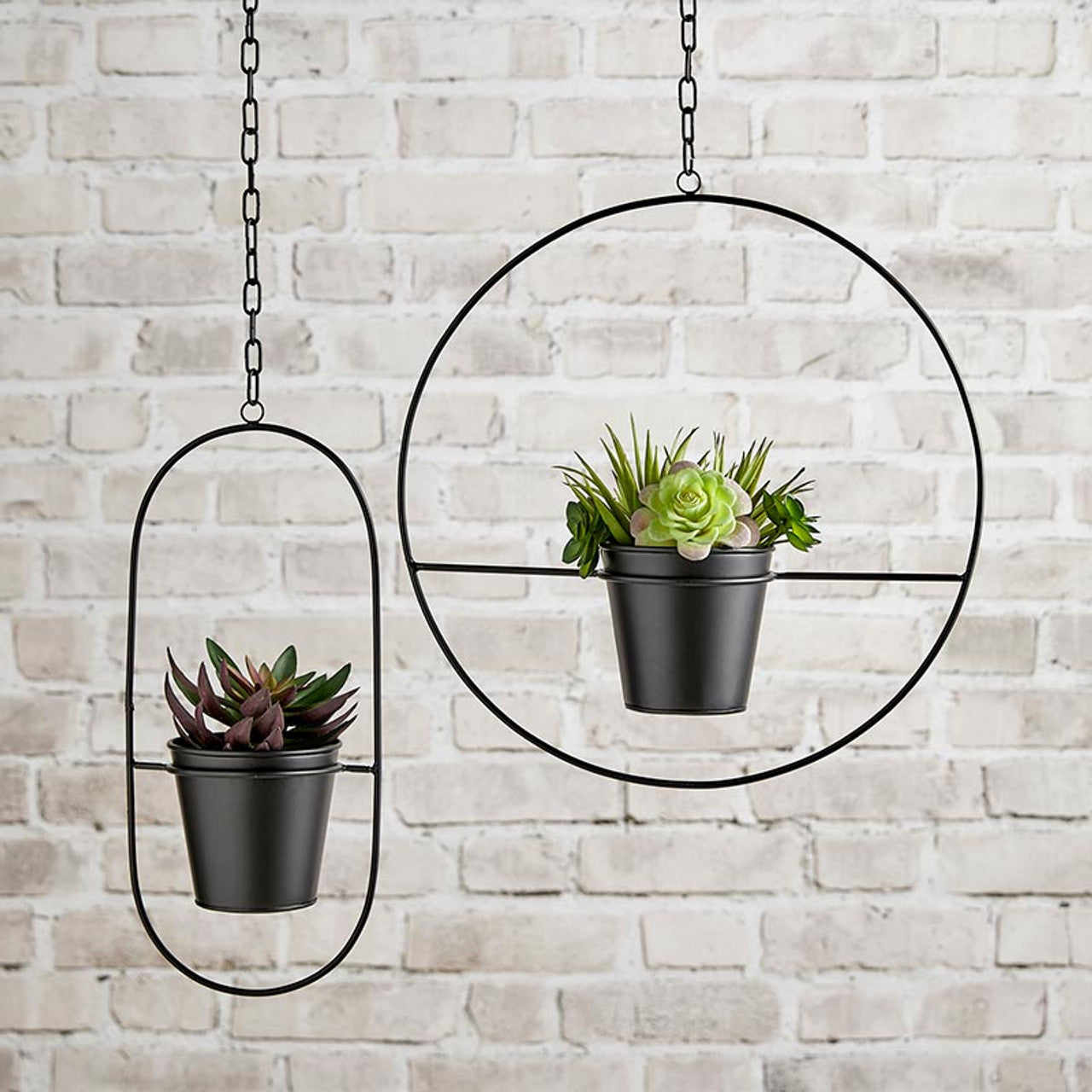 Oval Planter in Matte Black | Minimalist Metal Hanging Planter | 7" x 15"