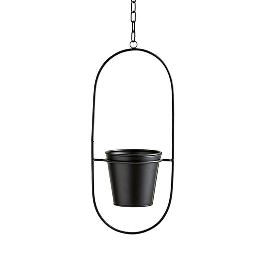 Oval Planter in Matte Black | Minimalist Metal Hanging Planter | 7" x 15"