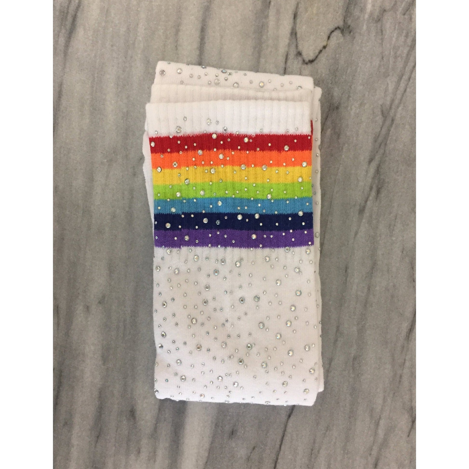 Over the Knee Jeweled Rainbow Glam Disco Socks (Black or White Rainbow)