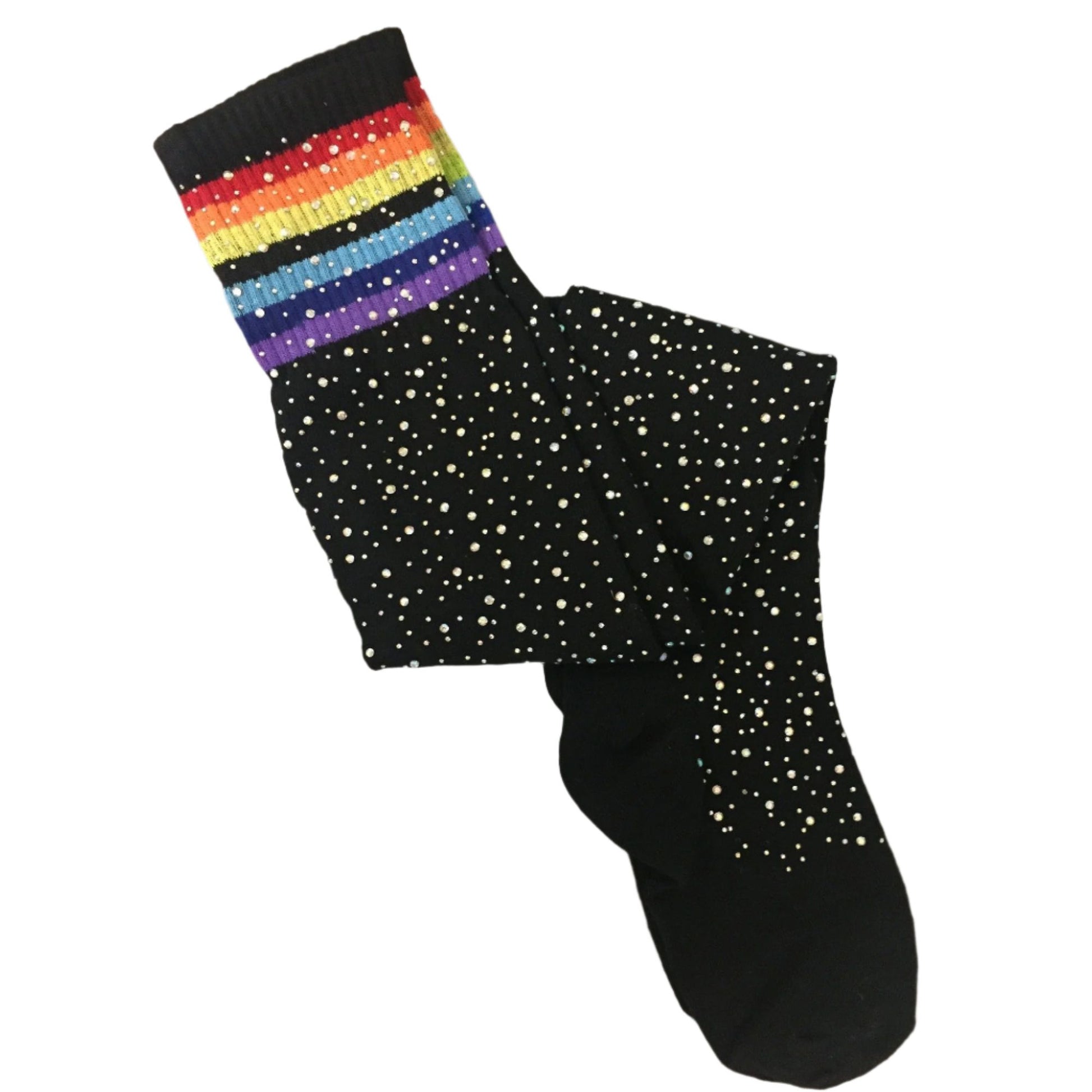 Over the Knee Jeweled Rainbow Glam Disco Socks (Black or White Rainbow)