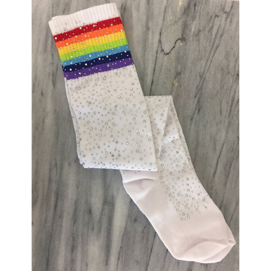 Over the Knee Jeweled Rainbow Glam Disco Socks (Black or White Rainbow)