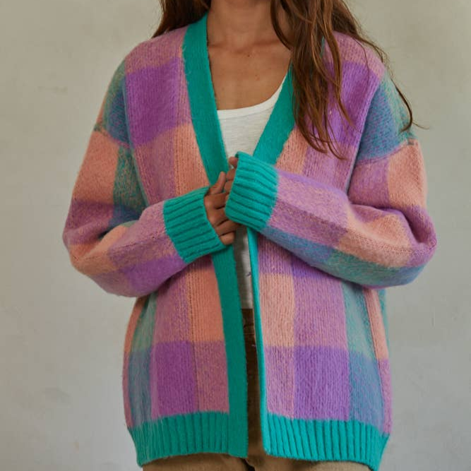 Oversize Peachy Gingham Cardigan [Sizes S-L] | Ultrafuzzy Warm Sweater