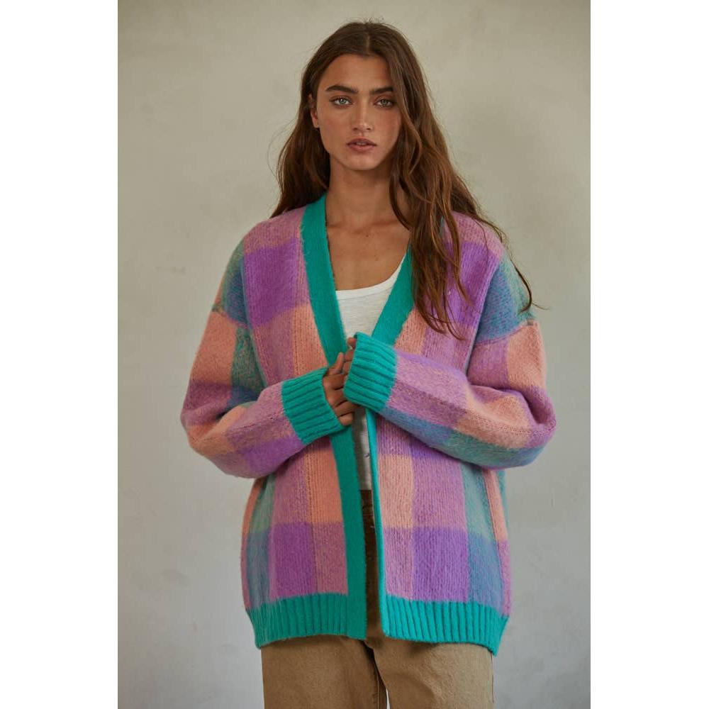 Oversize Peachy Gingham Cardigan [Sizes S-L] | Ultrafuzzy Warm Sweater