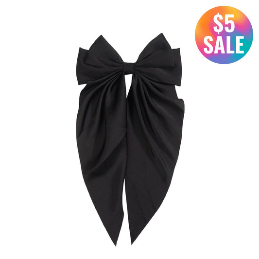 Oversized Bow Hairpin Coquette Satin Streamer [In Black, Brown and Khaki]