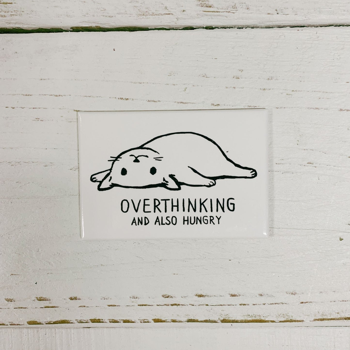 Overthinking and Also Hungry Lazy Cat Rectangular Magnet | Fridge Magnetic Surface Decor | 3" x 2"