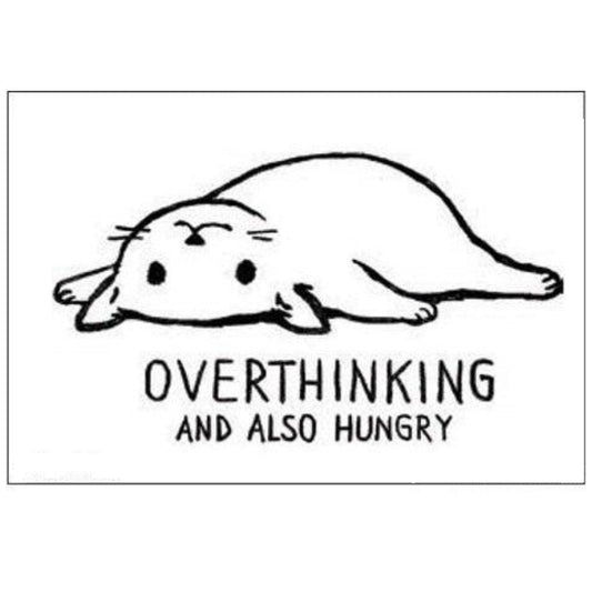Overthinking and Also Hungry Lazy Cat Rectangular Magnet | Fridge Magnetic Surface Decor | 3" x 2"-Ephemera-The Bullish Store