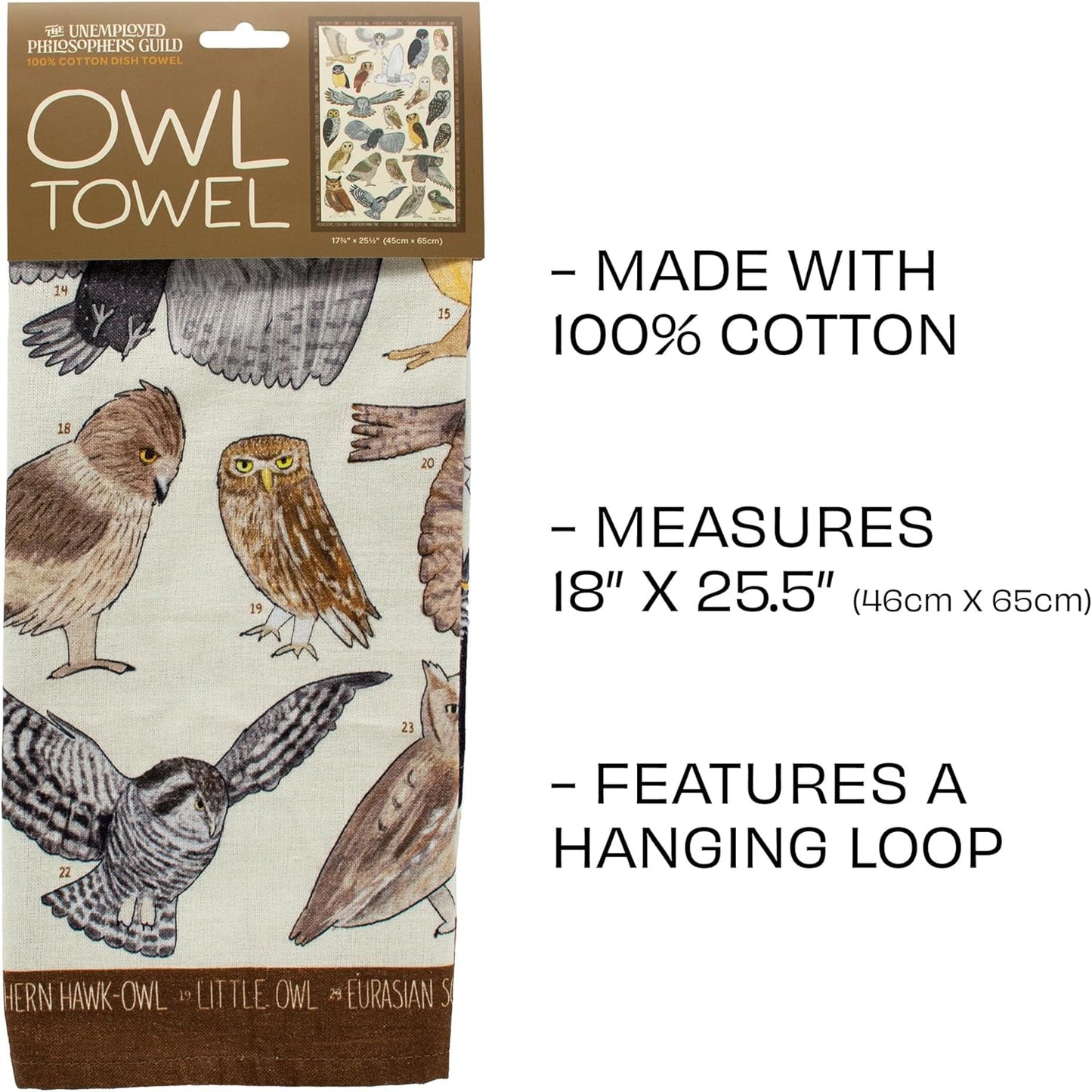 Owl Towel | Night Bird Kitchen Tea Dish Towel | 17.25" x 25.5"