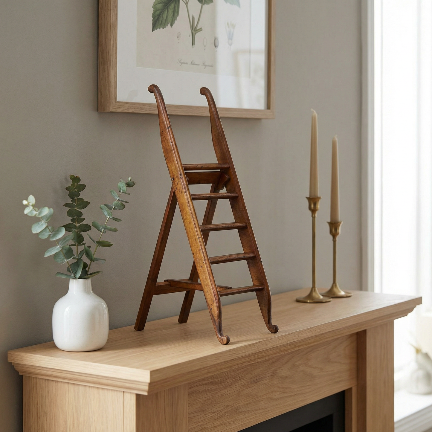 Oxford Library Steps Bookshelf Decor | Miniature Reproduction Wooden Folding Book Ladder Collectible