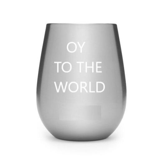 Oy vey! Oy To The World Stemless Wine Glass | Snarky Hanukkah or Non-Christmas Glass