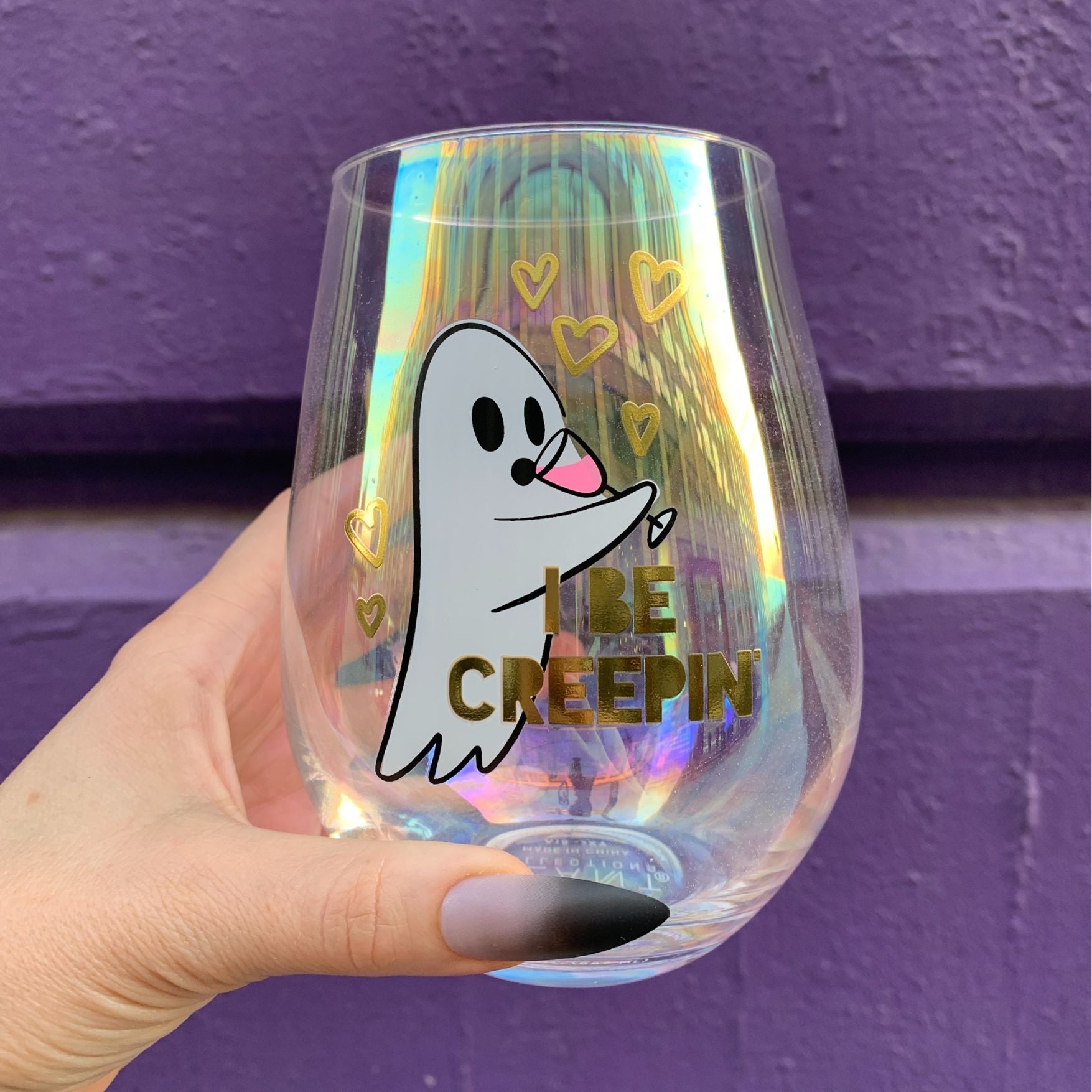 Pack of 6 I Be Creepin' Jumbo Stemless Wine Glass in Iridescent | 30 Oz. | Holds an Entire Bottle of Wine