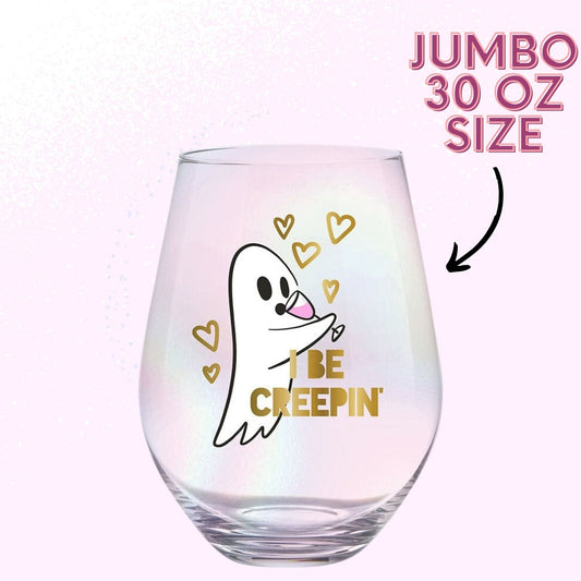Pack of 6 I Be Creepin' Jumbo Stemless Wine Glass in Iridescent | 30 Oz. | Holds an Entire Bottle of Wine