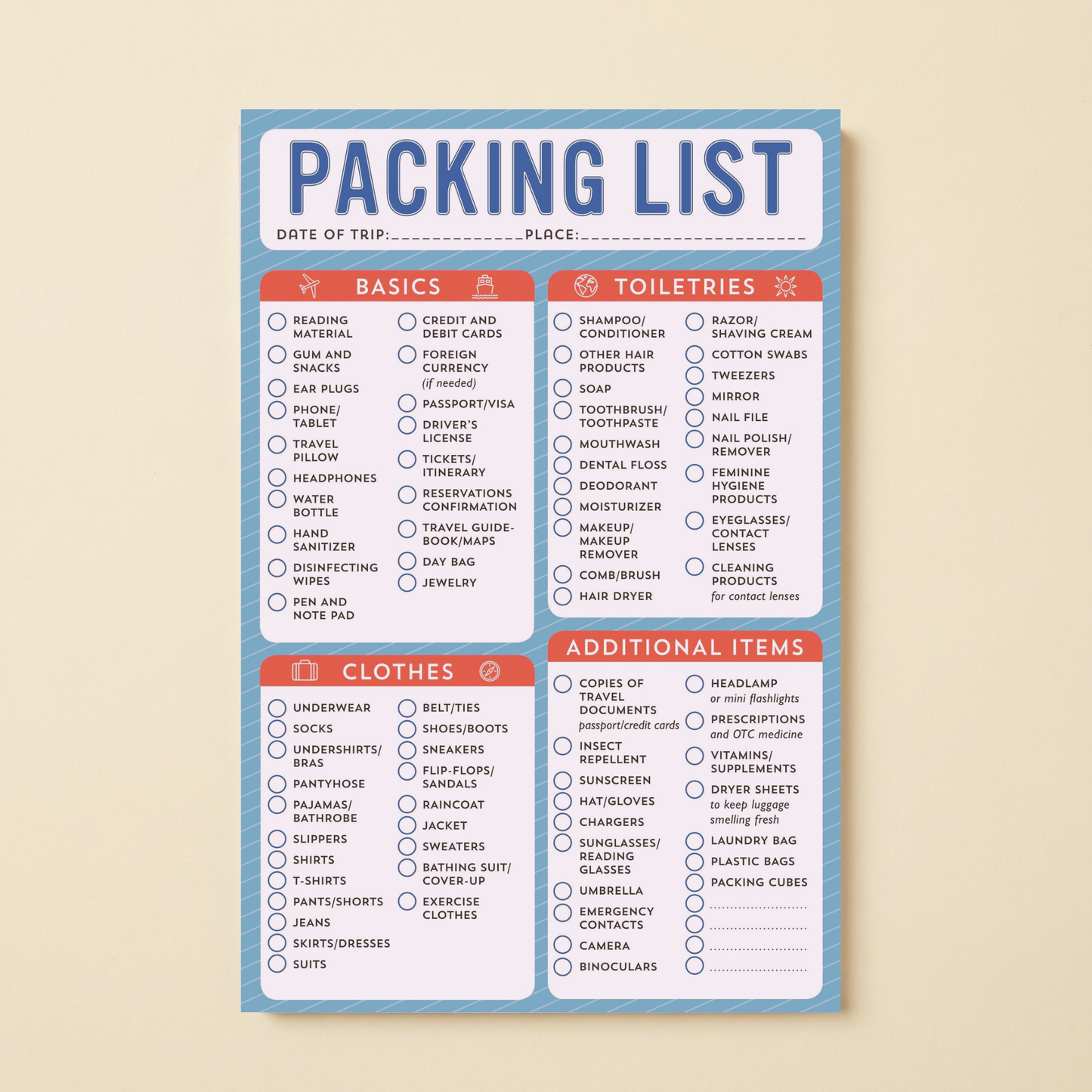 Packing List Note Pad | 60 Tearable Sheets 6" x 9" Stationery List Pad