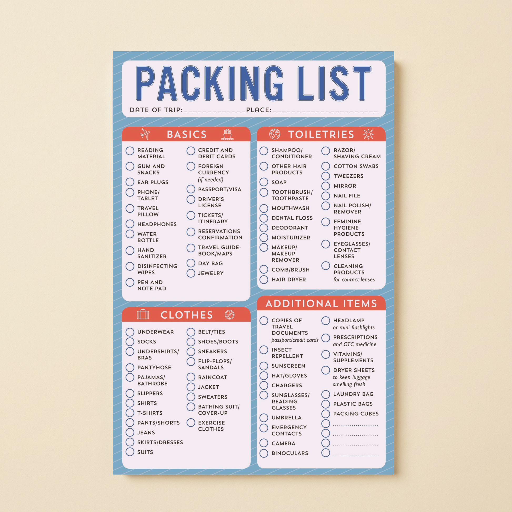 Packing List Note Pad | 60 Tearable Sheets 6" x 9" Stationery List Pad