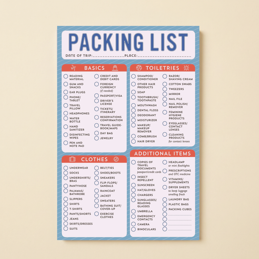 Packing List Note Pad | 60 Tearable Sheets 6" x 9" Stationery List Pad
