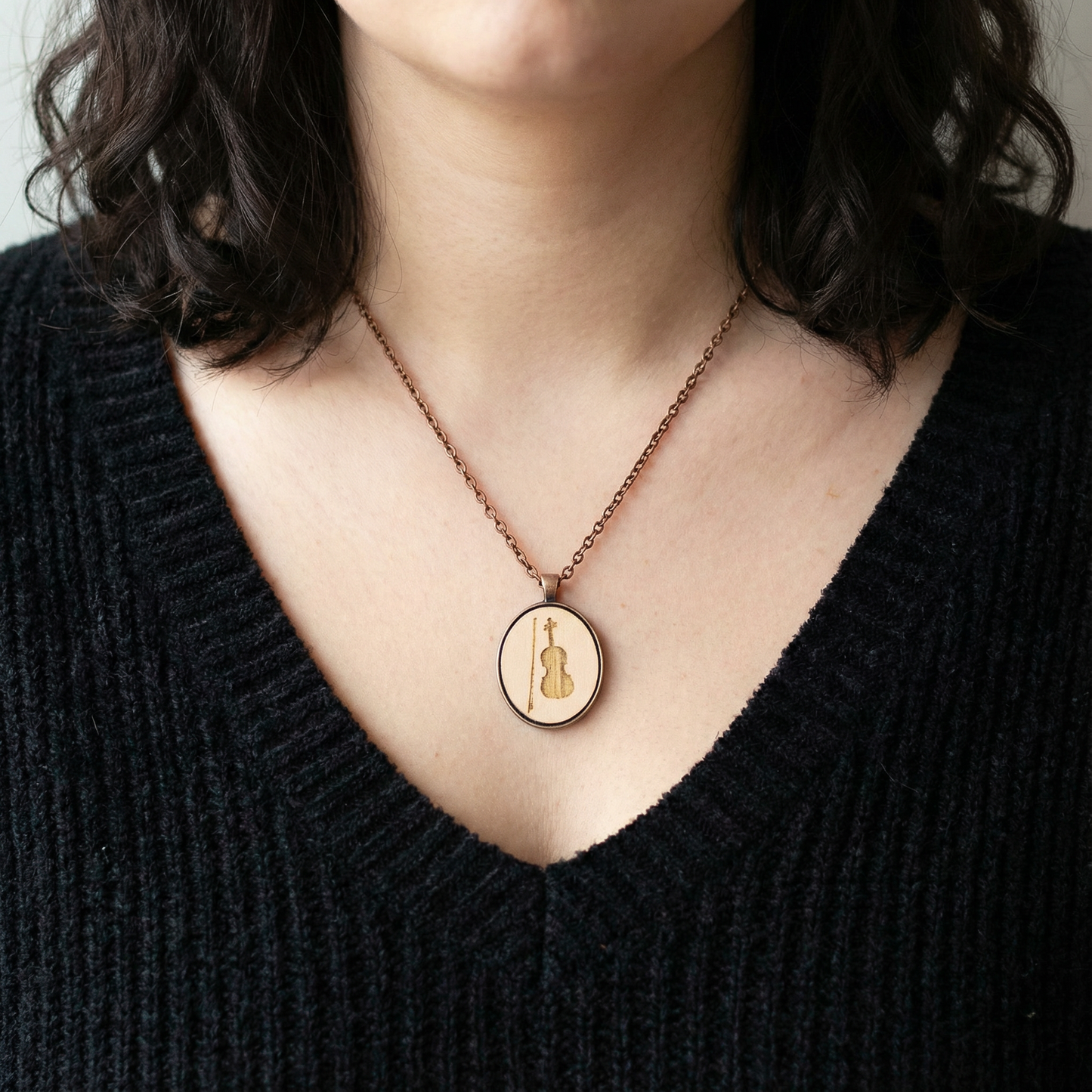 Pale Pink Violin Small Cameo Oval Pendant | Copper | Handmade