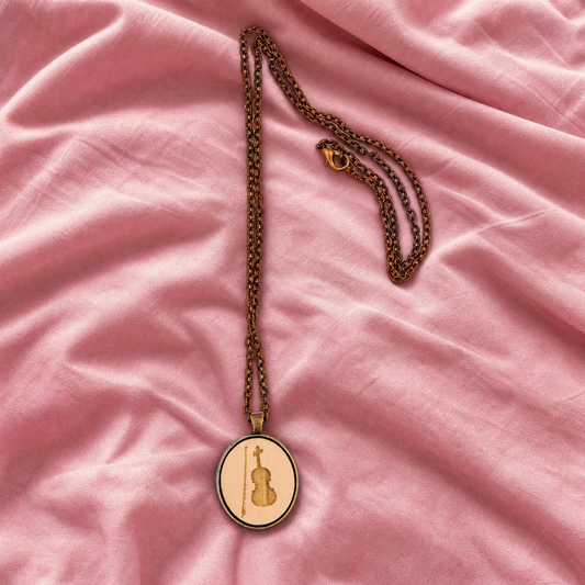 Pale Pink Violin Small Cameo Oval Pendant | Copper | Handmade-Once Again Sam-The Bullish Store