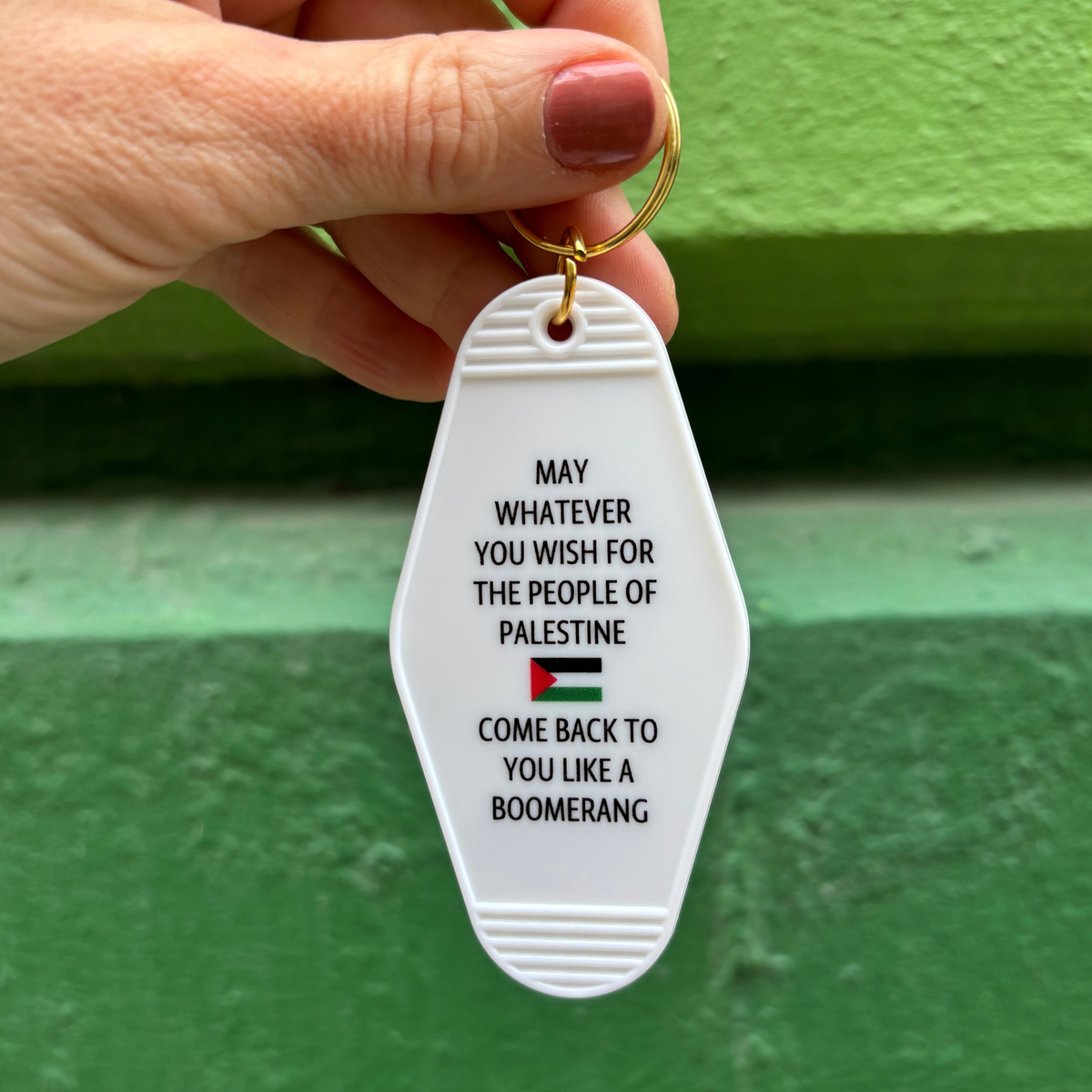 Palestine Flag 🇵🇸 May Whatever You Wish for Palestine Motel Style Keychain in White-GetBullish-The Bullish Store