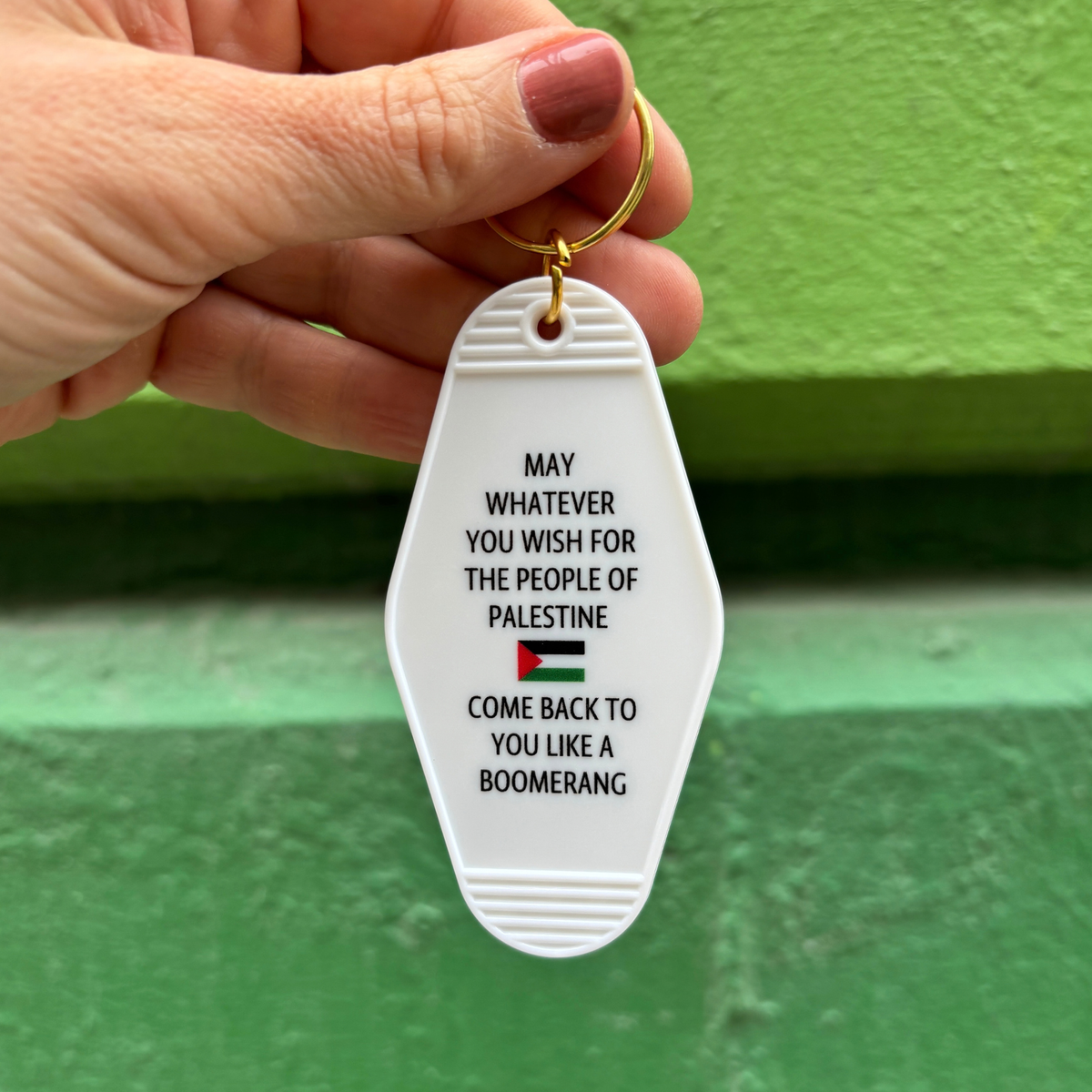 Palestine Flag 🇵🇸 May Whatever You Wish for Palestine Motel Style Keychain in White-GetBullish-The Bullish Store