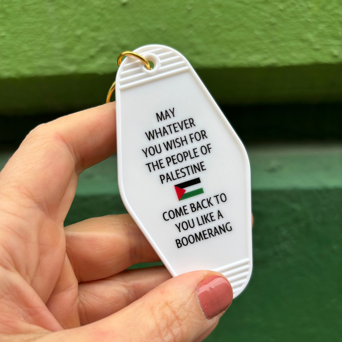Palestine Flag 🇵🇸 May Whatever You Wish for Palestine Motel Style Keychain in White-GetBullish-The Bullish Store