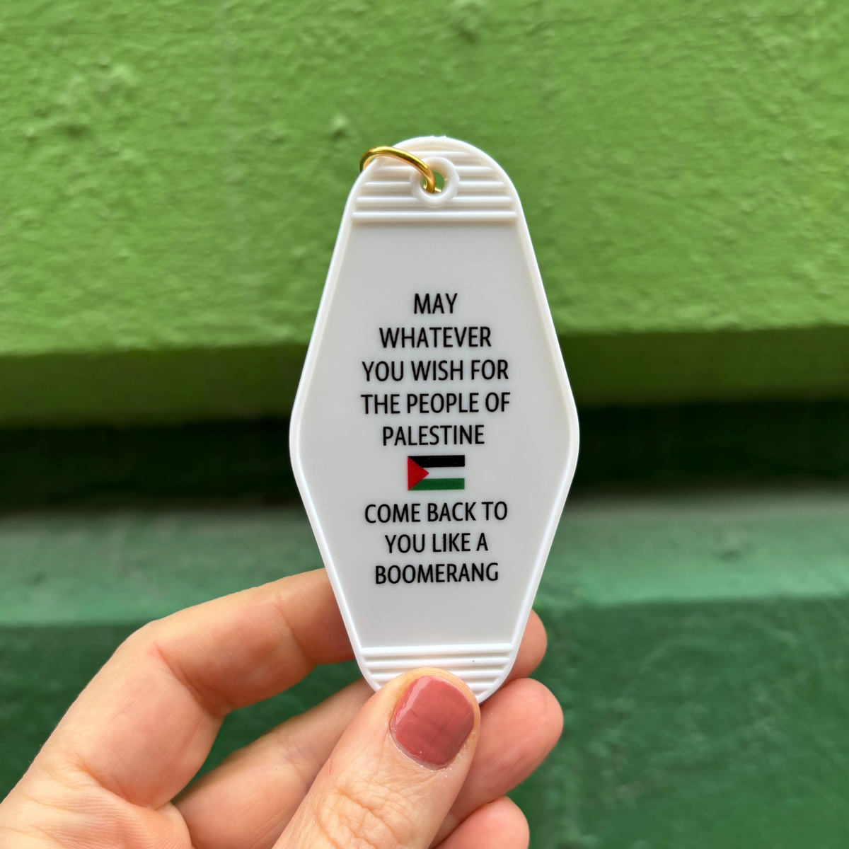 Palestine Flag 🇵🇸 May Whatever You Wish for Palestine Motel Style Keychain in White-GetBullish-The Bullish Store