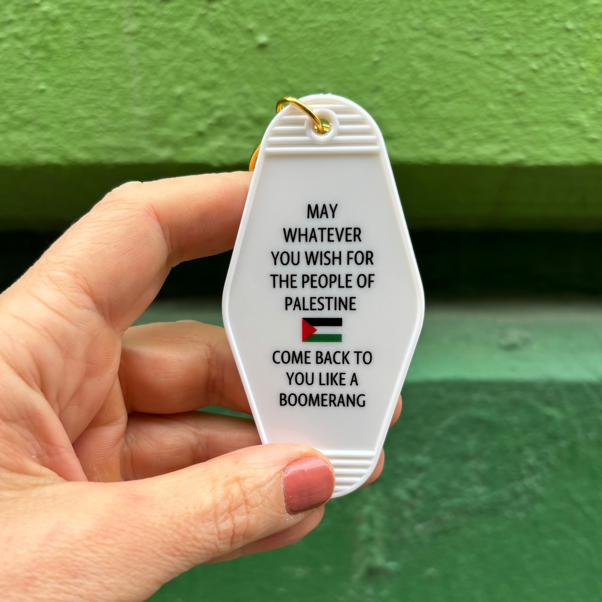 Palestine Flag 🇵🇸 May Whatever You Wish for Palestine Motel Style Keychain in White-GetBullish-The Bullish Store