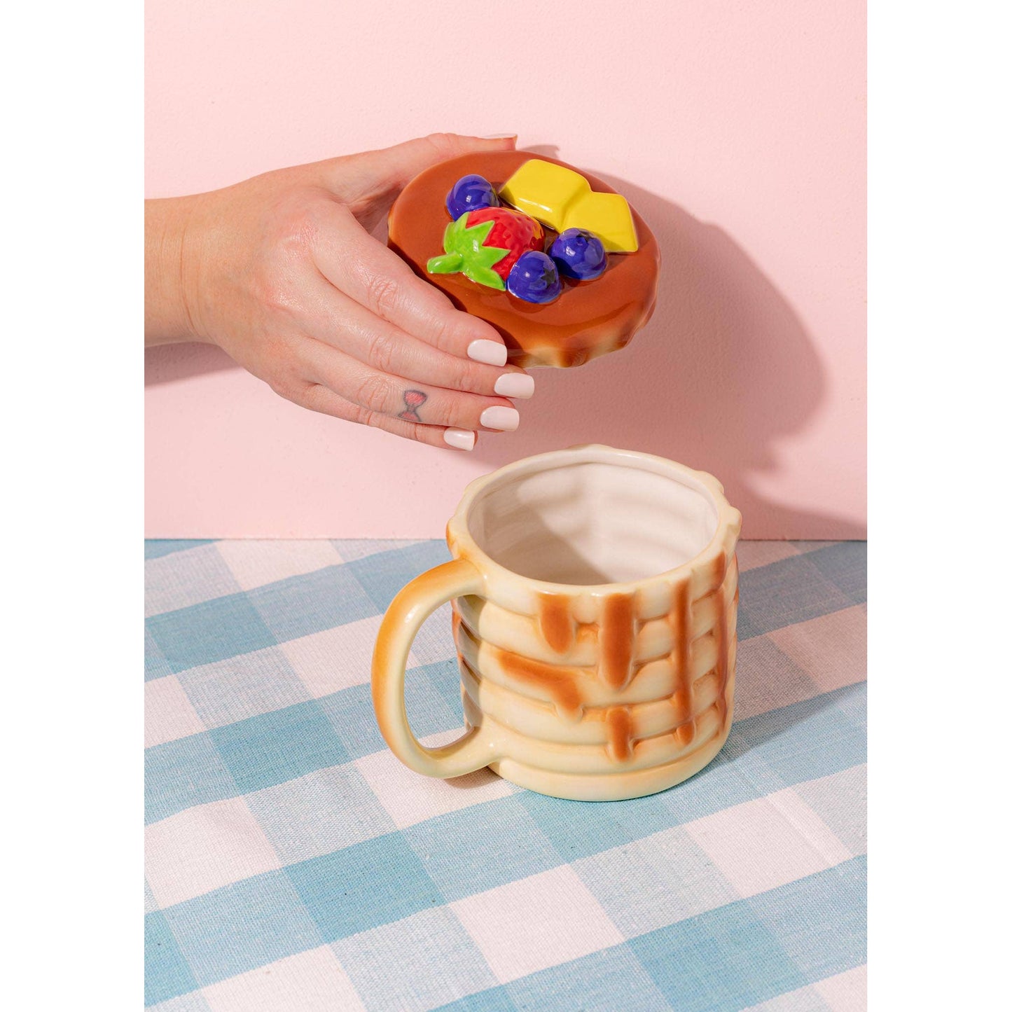 Pancake Mug With Lid | Graphic Coffee Tea Cup | 16oz