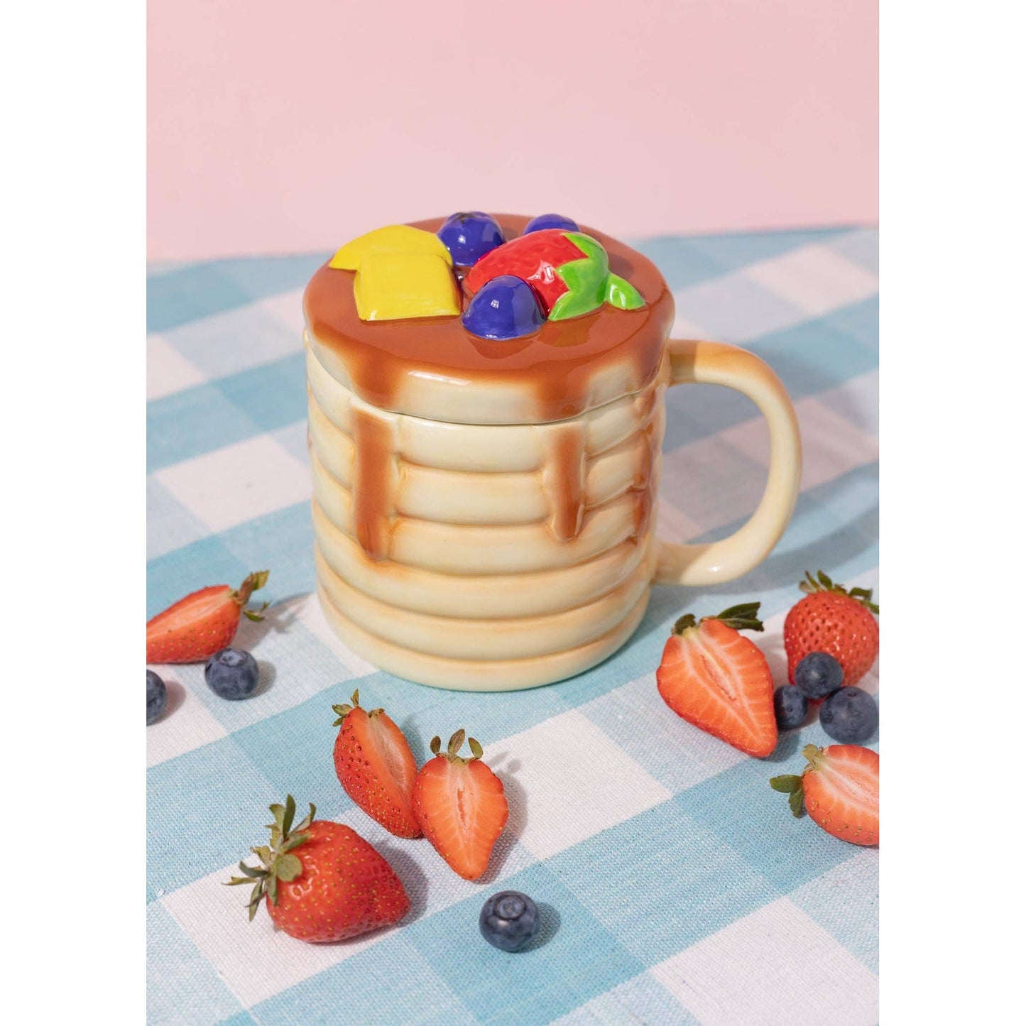 Pancake Mug With Lid | Graphic Coffee Tea Cup | 16oz