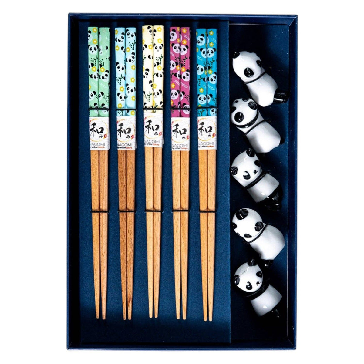 Set of chopsticks with panda design in a blue box