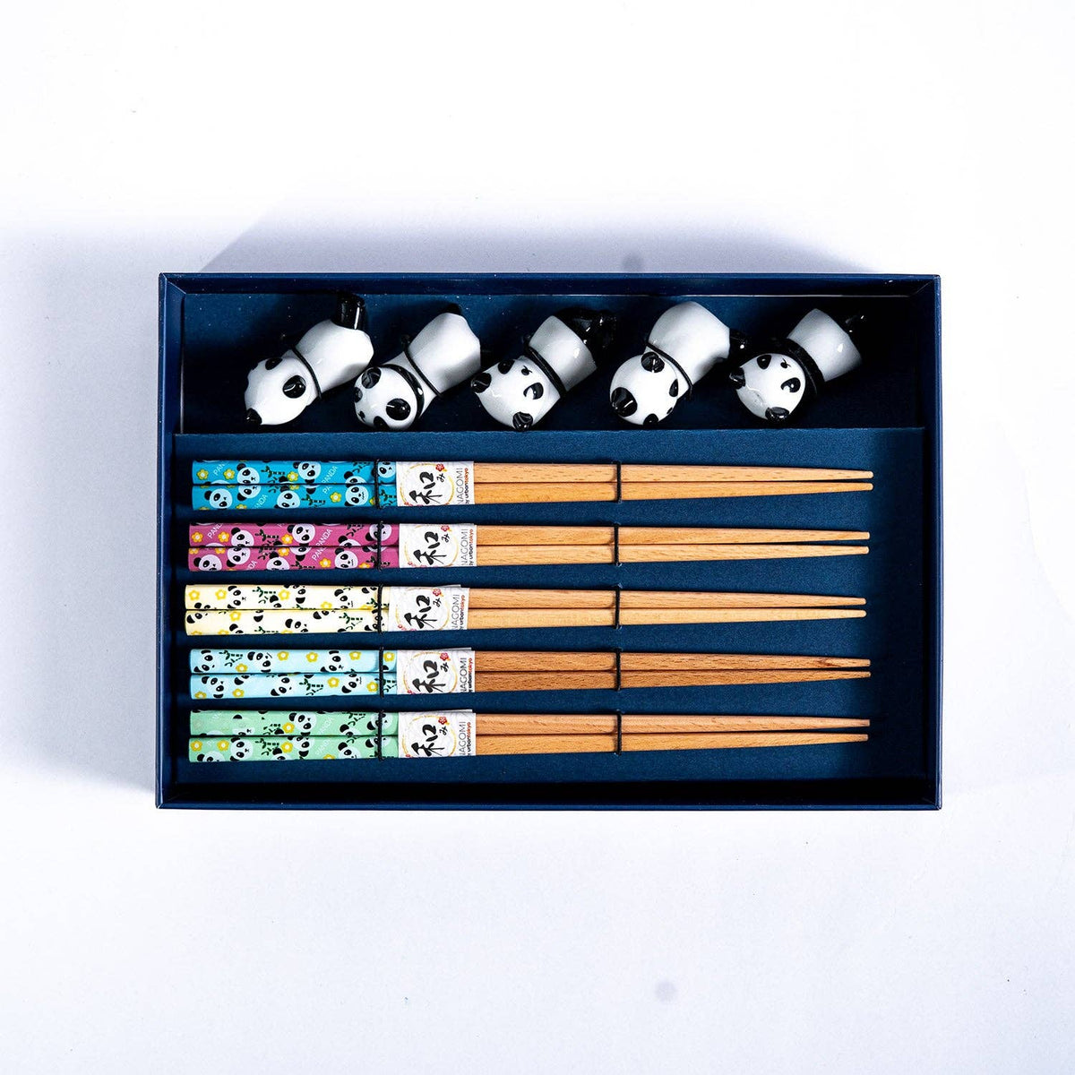 Panda Bamboo Chopsticks and Ceramic Rests Gift Set | 5 Pairs
