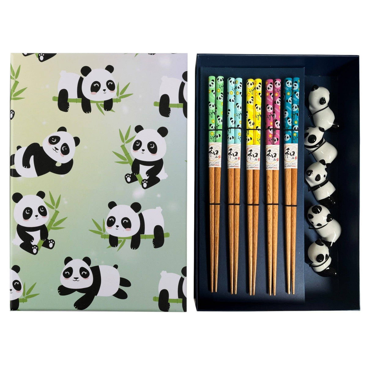 Set of 5 chopsticks with panda design packaging 