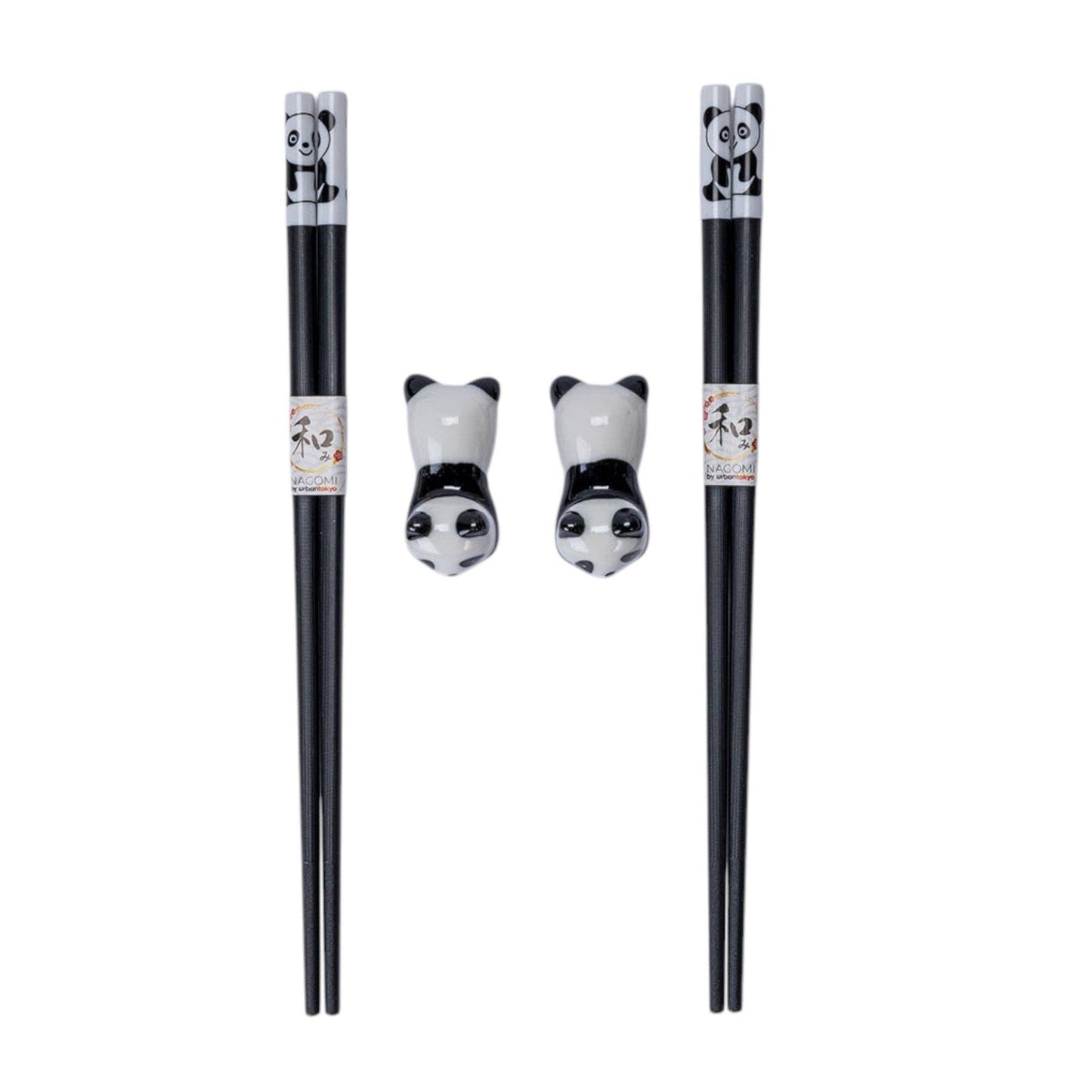 Panda Cat Chopsticks Gift Set | 2 Pairs Bamboo Chopsticks with Ceramic Rests | 9 Inch Chopsticks
