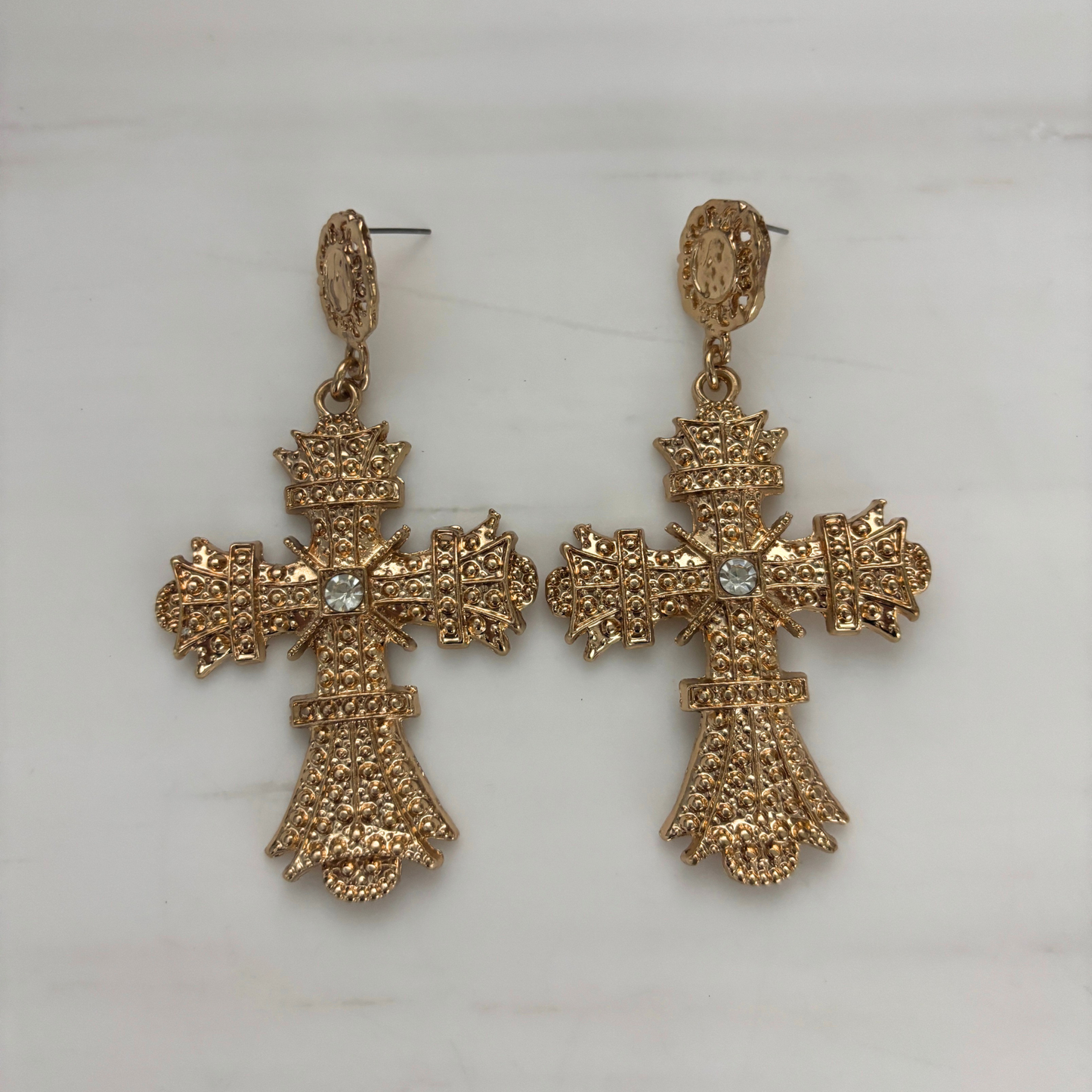 Massively Gothic Gold Cross Earrings | Baroque Statement Earrings | 3.25" Post Backs