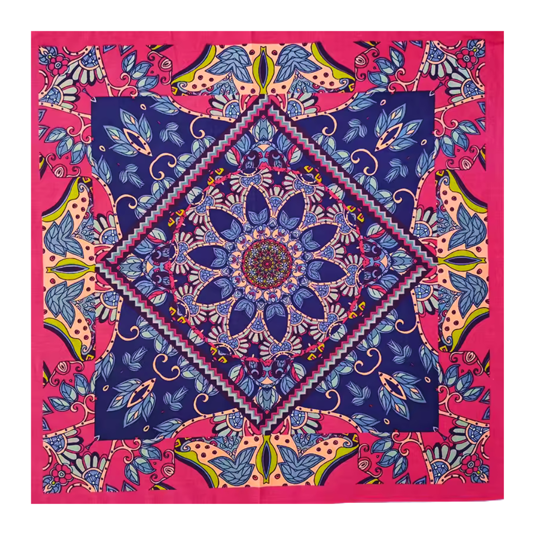 Shocking Magenta Bandana | Bold Leaf & Nature Pattern Cotton Bandana-Paper & Quartz-The Bullish Store