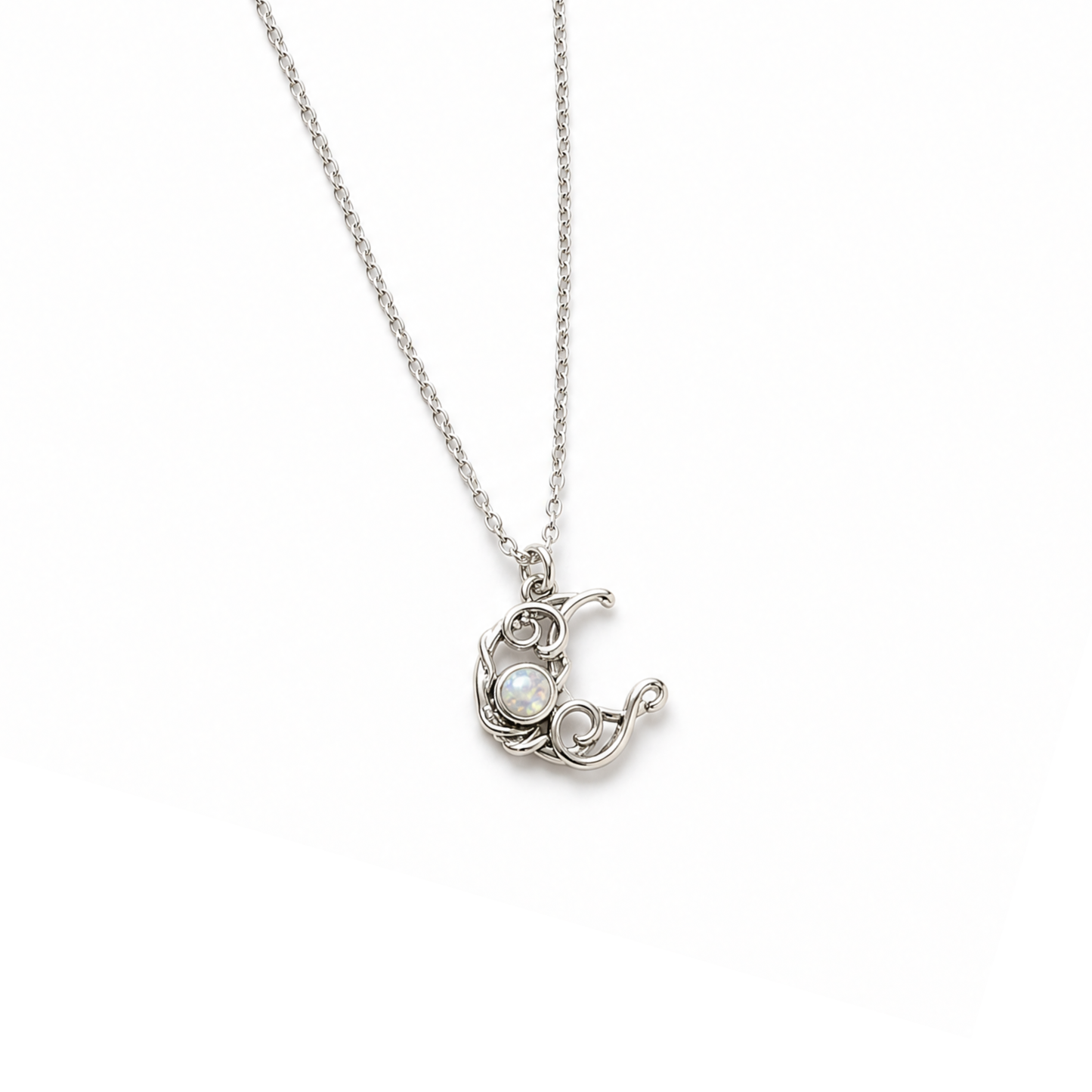 Moonstone Moon Necklace in Silver | Crescent Moon Pendant | 18" + 2" Extender