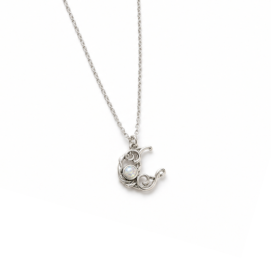 Moonstone Moon Necklace in Silver | Crescent Moon Pendant | 18" + 2" Extender
