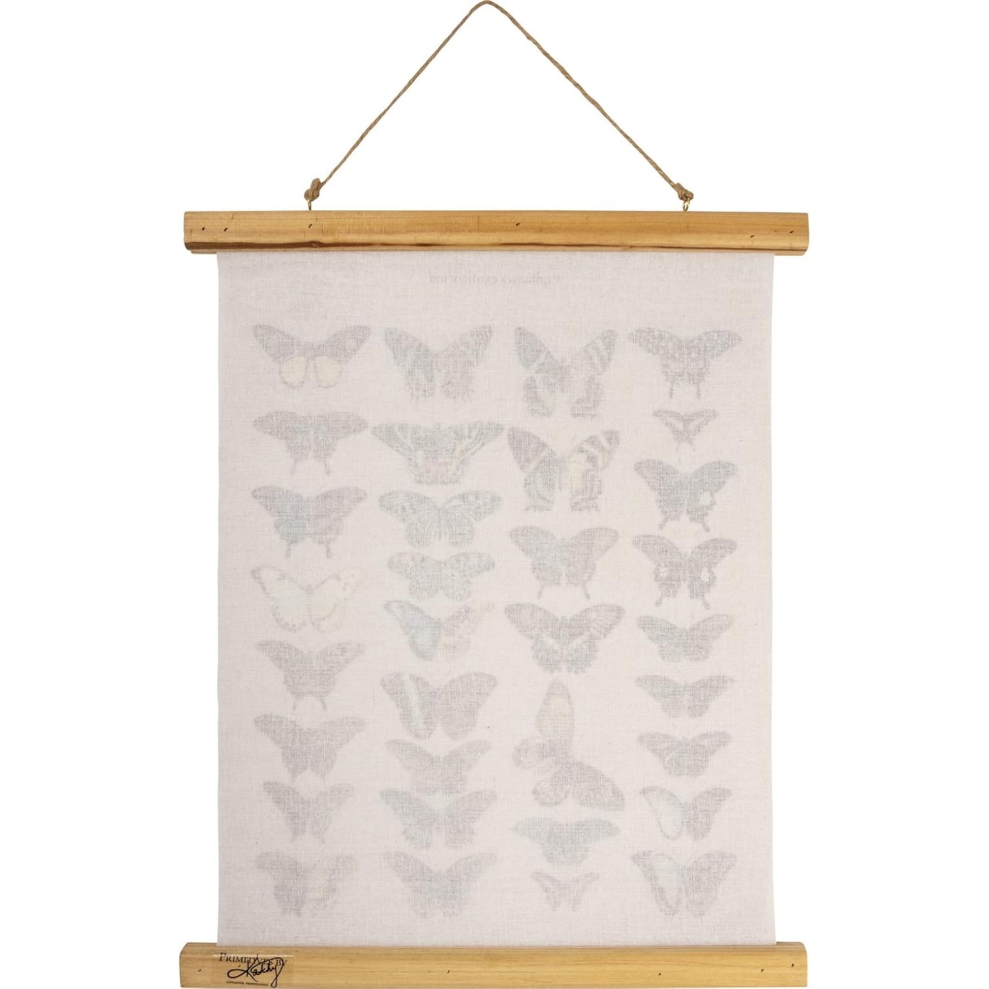 Wall scroll with butterfly pattern on a white background