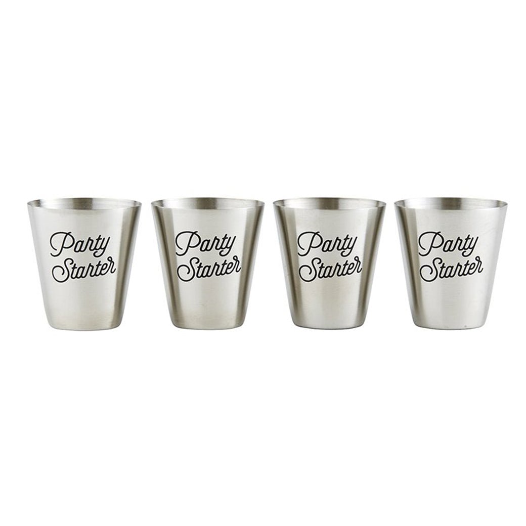 Party Starter Stainless Steel Shot Cups | Set of 4 Shot Glasses in Gift Bag