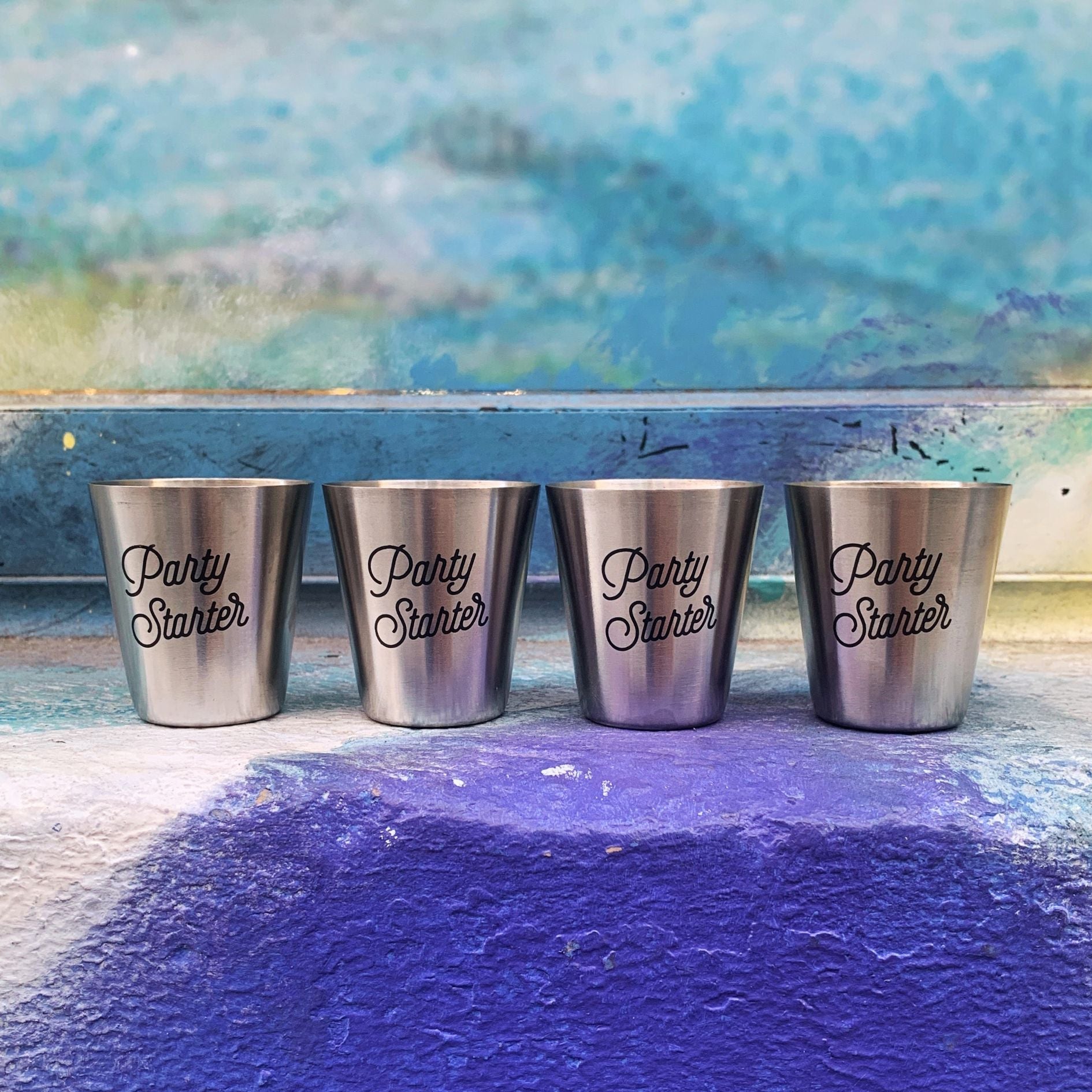 Party Starter Stainless Steel Shot Cups | Set of 4 Shot Glasses in Gift Bag