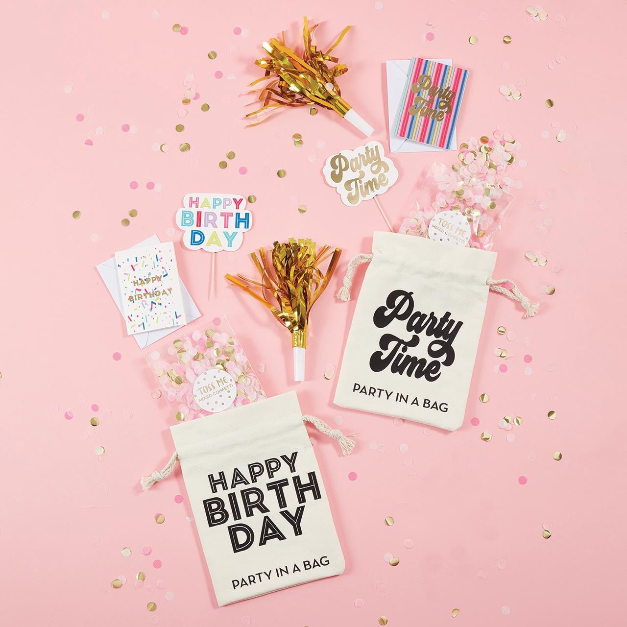 Party Time Party In A Bag | Cake Topper, Confetti, Mini Card and Noisemaker