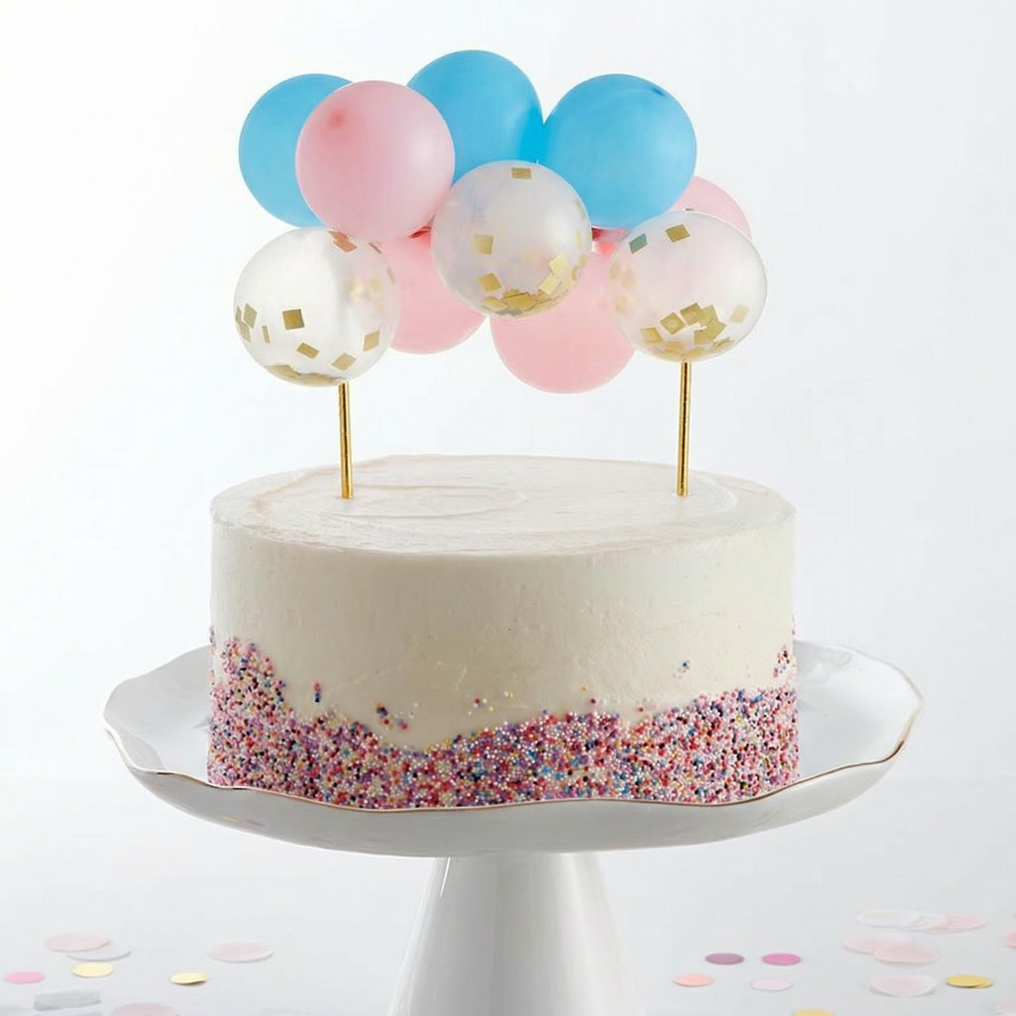 Pastel Pink Blue Balloon Cake Topper | Mini Confetti Balloon Garland
