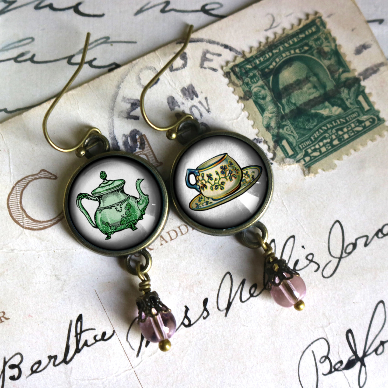Pastel Steampunk Teacup and Teapot Victorian Earrings | Handmade in the US