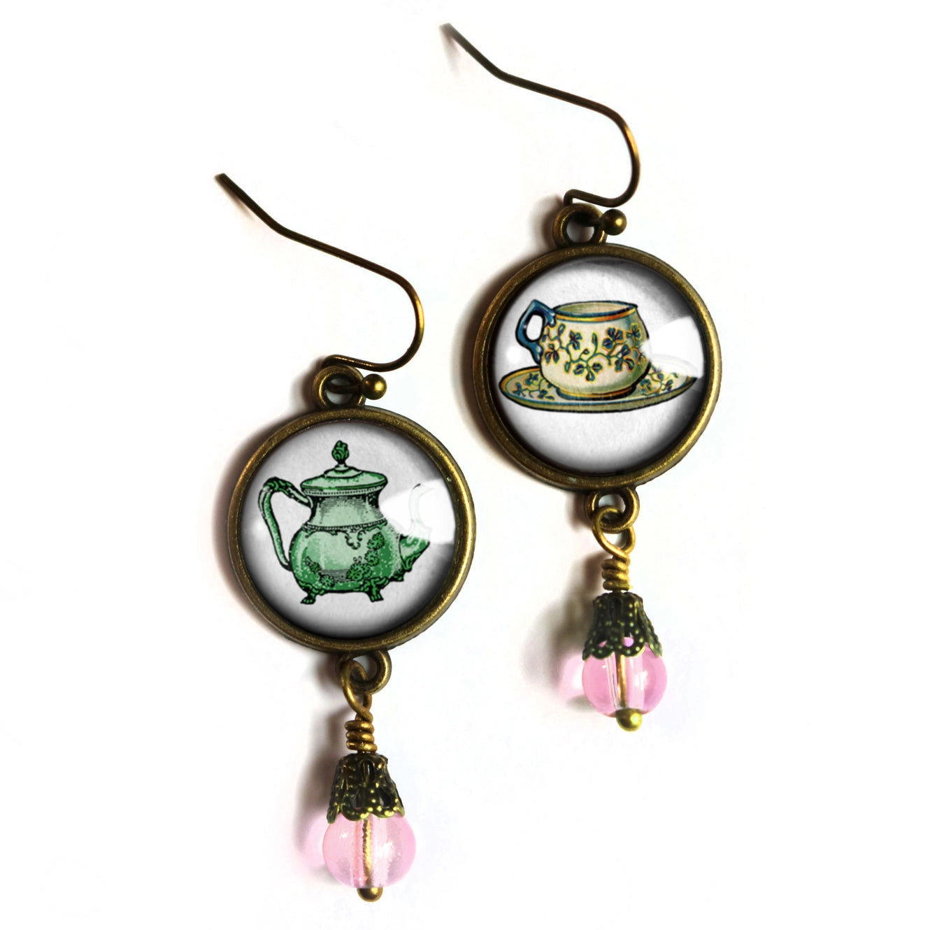 Pastel Steampunk Teacup and Teapot Victorian Earrings | Handmade in the US