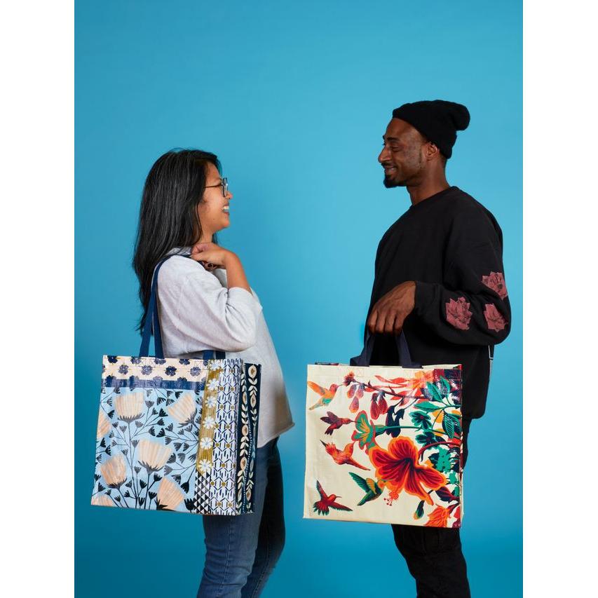 Patchwork Shopper Tote Bag | Post Consumer Material Shopping Bag | 16" x 15" | BlueQ at GetBullish