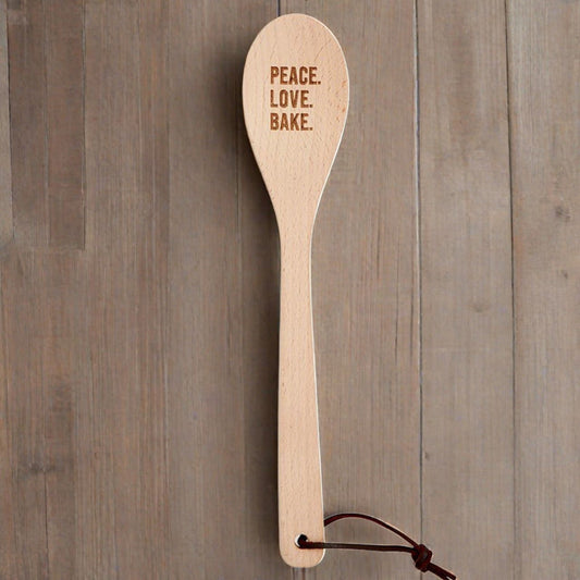 Peace. Love. Bake. Cooking Spoon | Wooden Spoon in Muslin Gift Bag