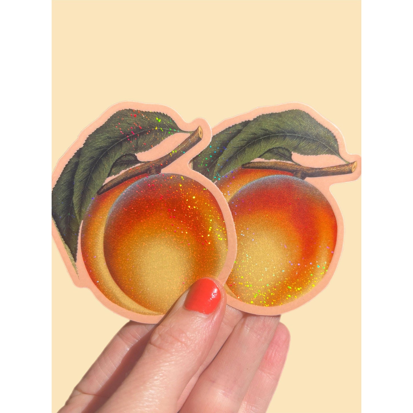 Peach Glitter Vinyl Sticker | 3 Inch Waterproof Sparkly Fruit Decal
