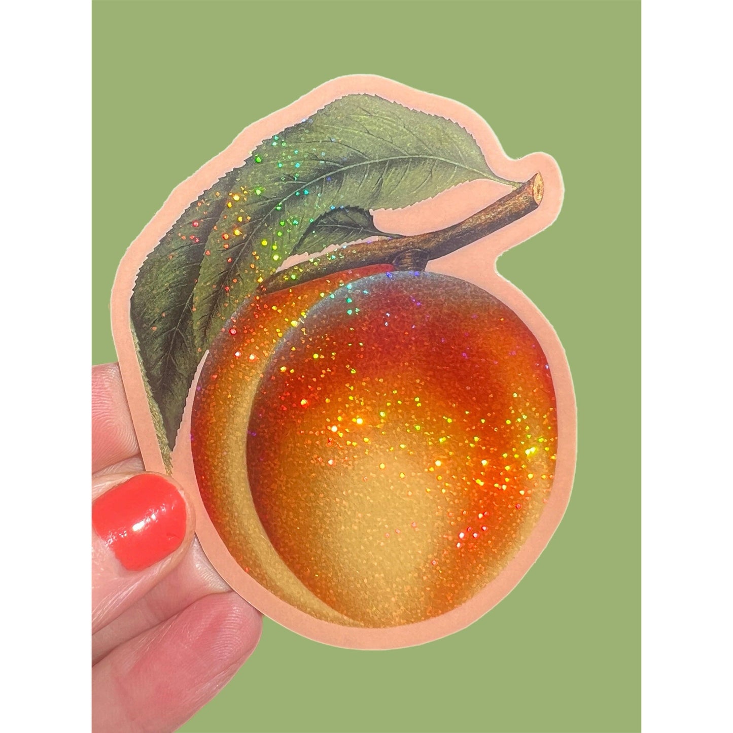 Peach Glitter Vinyl Sticker | 3 Inch Waterproof Sparkly Fruit Decal