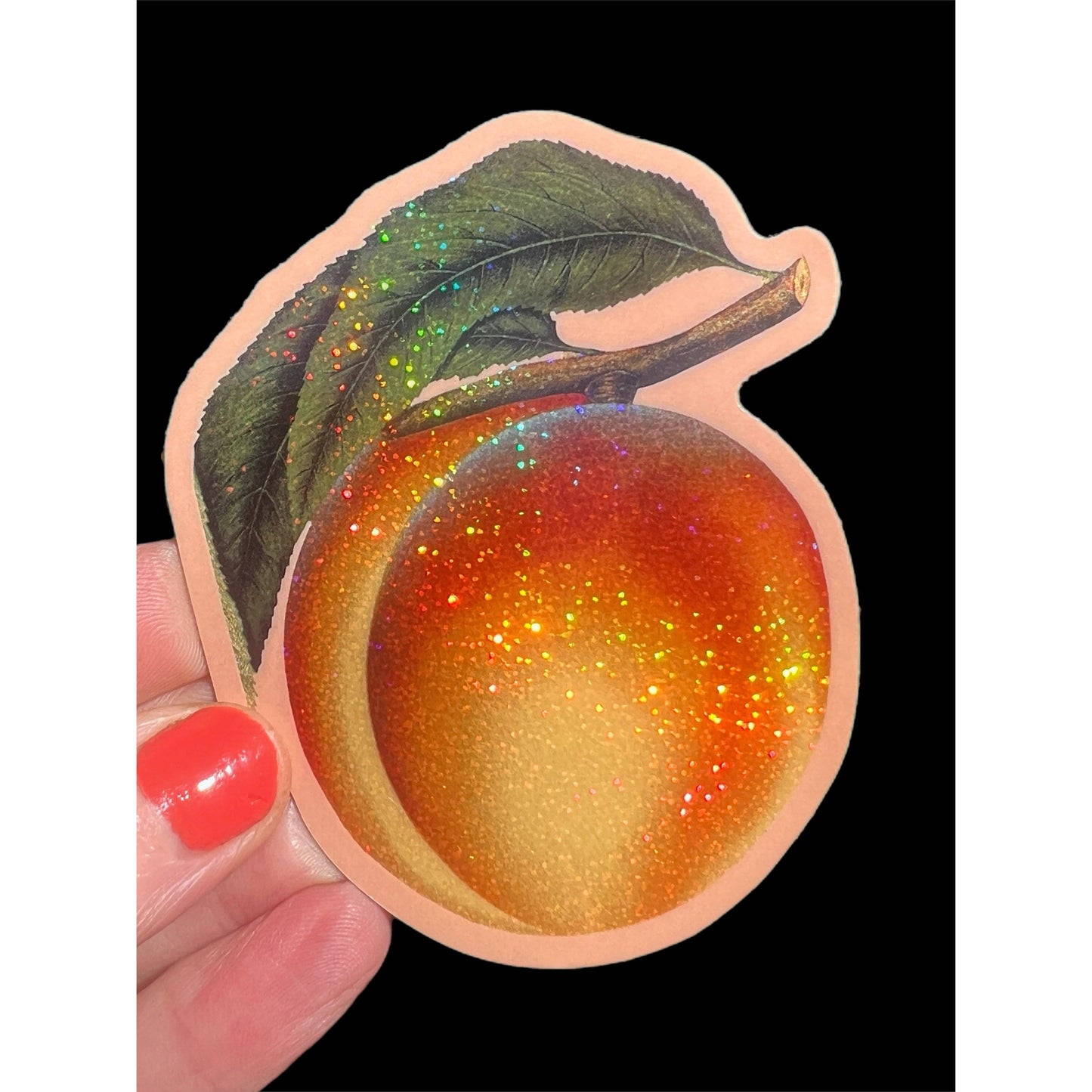 Peach Glitter Vinyl Sticker | 3 Inch Waterproof Sparkly Fruit Decal