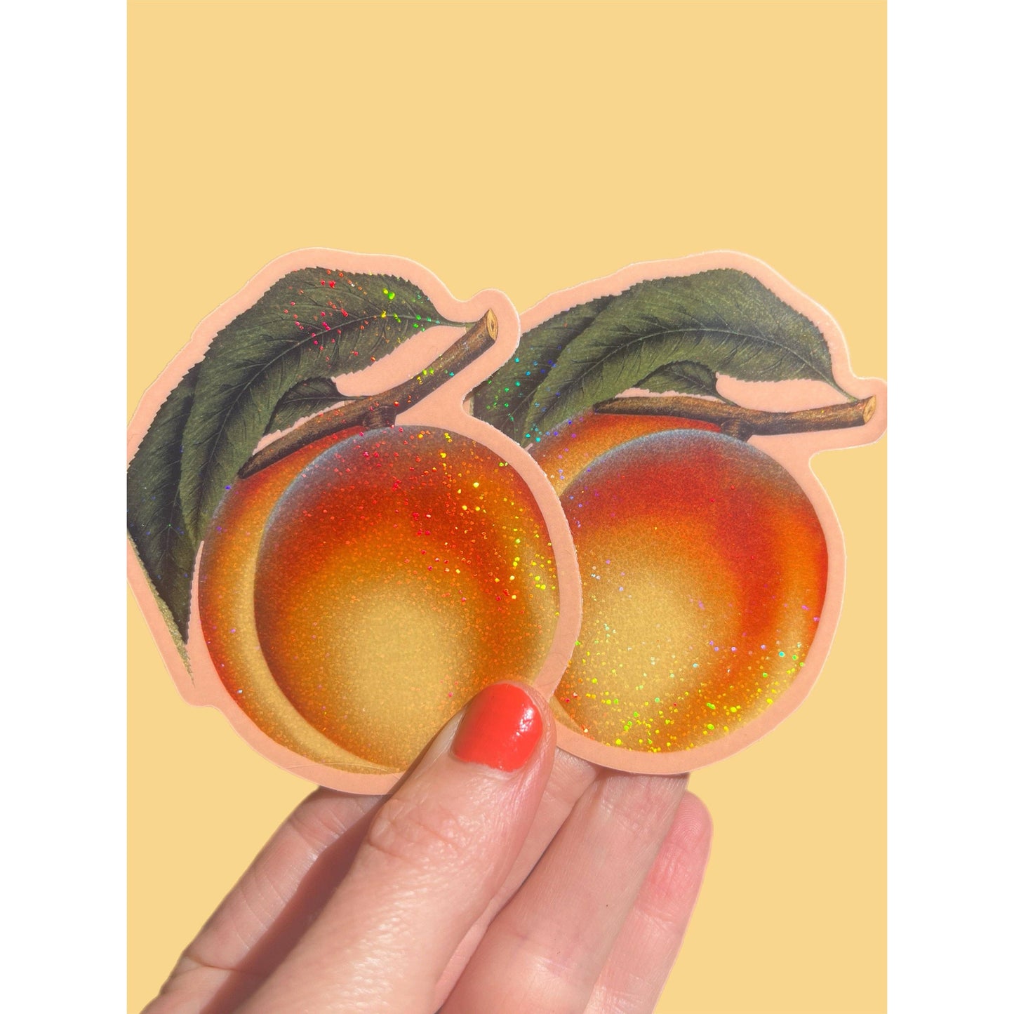 Peach Glitter Vinyl Sticker | 3 Inch Waterproof Sparkly Fruit Decal