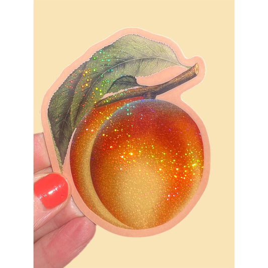 Peach Glitter Vinyl Sticker | 3 Inch Waterproof Sparkly Fruit Decal
