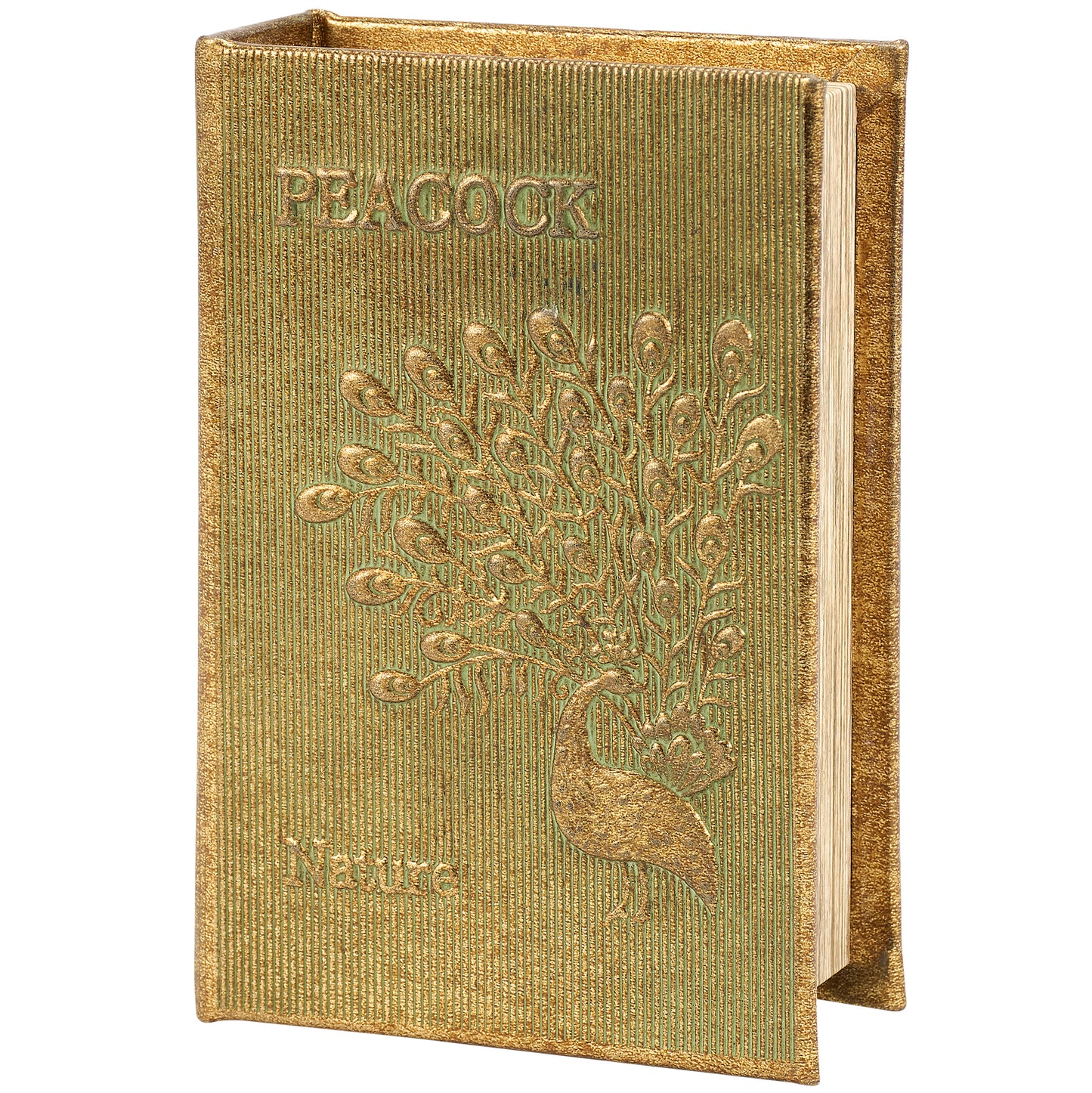 Peacock Metallic Gold Vintage Book Box | Faux Leather Wrap Book Shaped Storage Stash Trinket Box